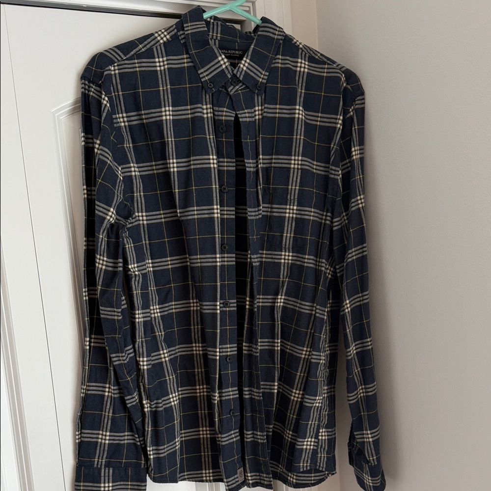 Banana Republic Navy and Cream Plaid Shirt